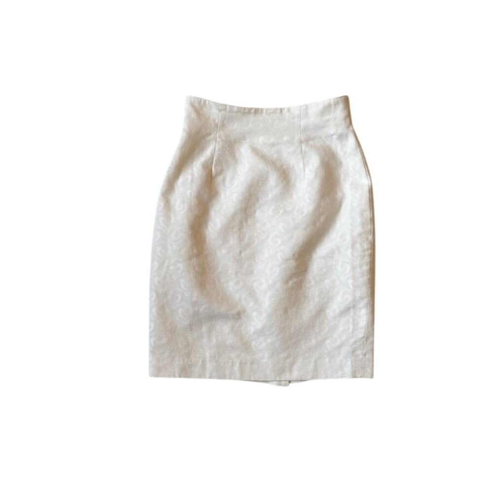 Vtg 90s Ivory Cotton Jacquard Pencil Skirt Italian IT40 US4 Bridal Euro Summer - Picture 10 of 16